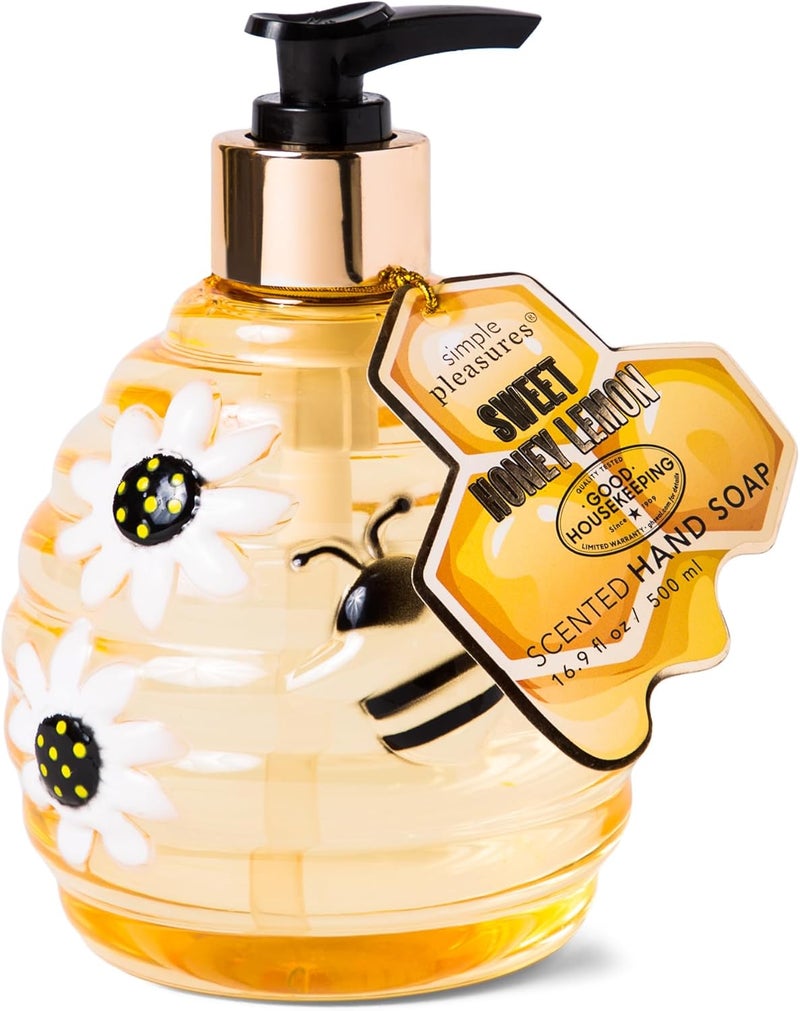 simple pleasures Beehive Sweet Honey Lemon Scented Liquid Hand Soap Dispenser - Plastic Novelty Decorative Refillable Hand Pump for Kitchen Countertops and Bathroom Sinks - Image 1